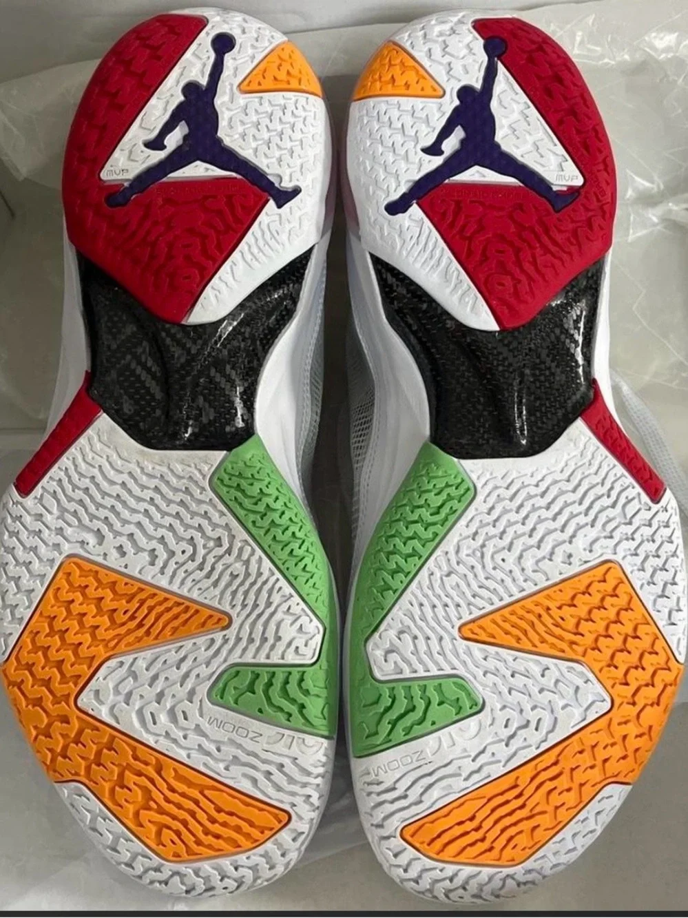 Jordan White and Red Sneakers with Multicolor Tongue